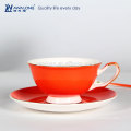 Orange High Bright Colored Glazed Cup Logos imprimés Ceramic Cup and Saucerwith spoon